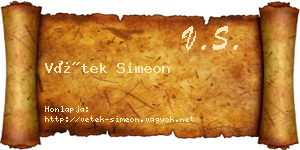 Vétek Simeon névjegykártya